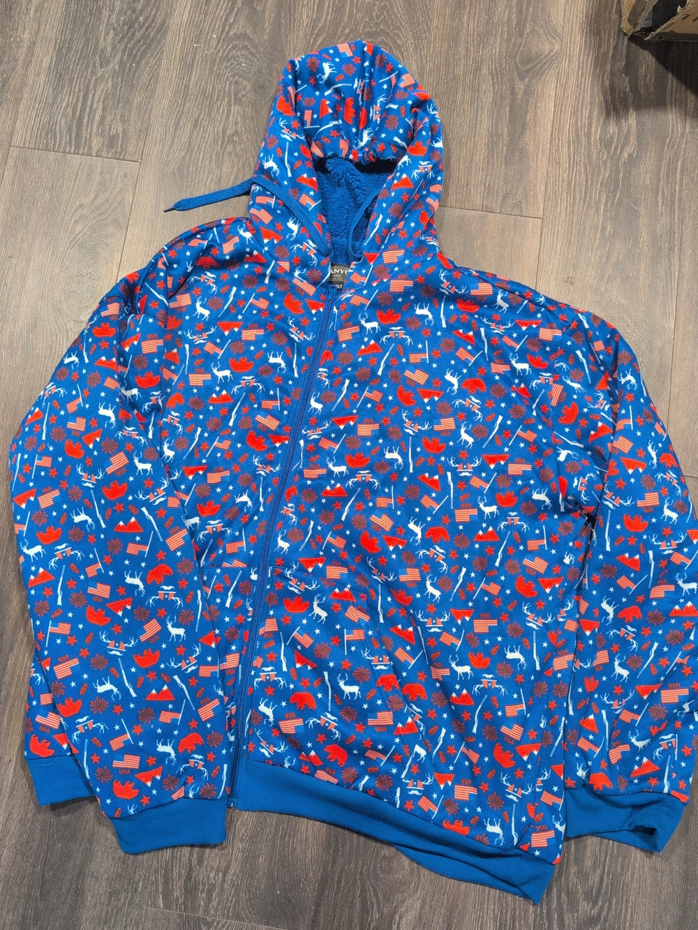 Canyon Creek Men's Sherpa Lined Full Zip Hoodie Red White Blue XLT